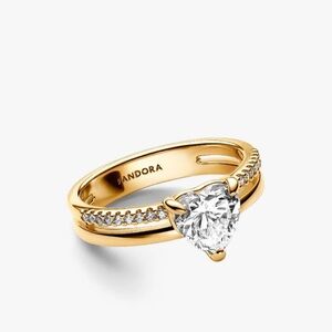 Pandora Gold Double Band Heart Ring